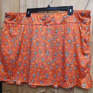 Coral Bay Golf Skort Women Sz 3X Stretch Pockets Tropical Drinks Orange Blue